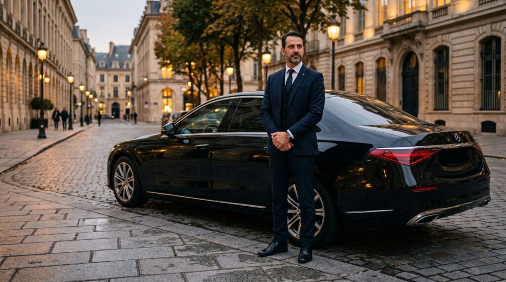 Chauffeur standing beside luxury… 202606131433