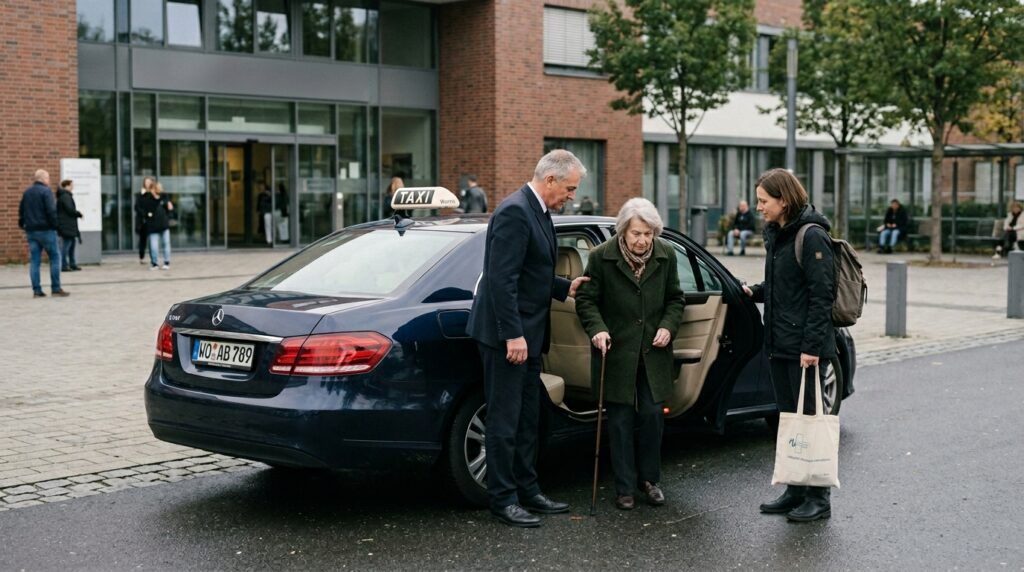 Driver helping patient enter taxi 202606101306 2