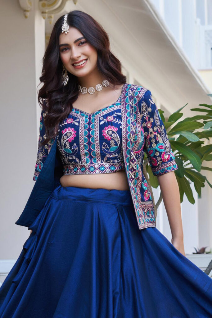 blue jacket lehenga