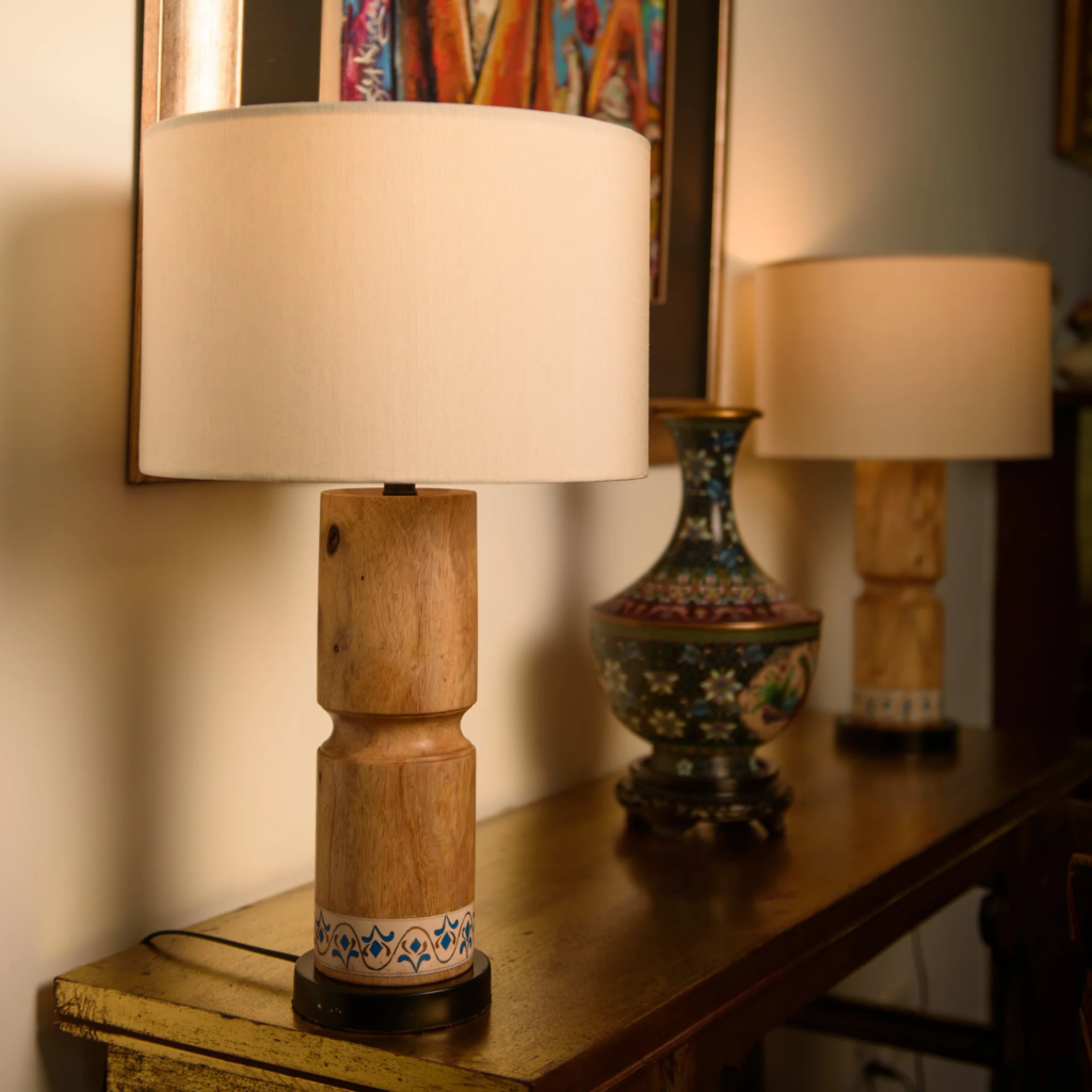 buy online handmade wooden table lamps in Pakistan