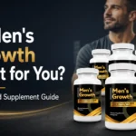 Men’s Growth supplement bottles with a confident man and the title “Is Men’s Growth Right for You? A Balanced Supplement Guide.”