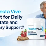 Prosta Vive supplement with an older man and the title about daily prostate and urinary support.