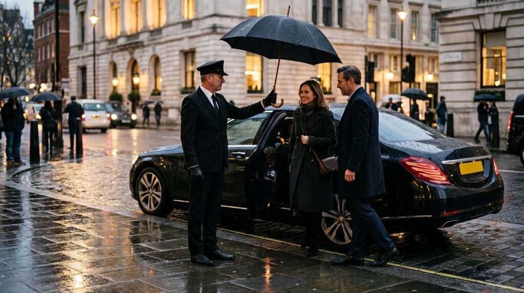 Chauffeur assisting travelers in… 202607181304