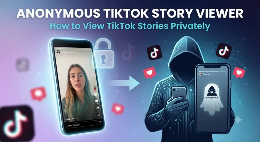 Anonymous TikTok Story Viewer: Person using a browser to anonymously view a public TikTok Story without logging into the TikTok app