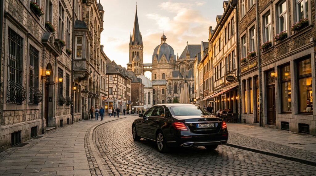 Taxi driving through historic st… 202608112359
