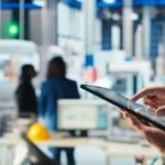 photovoltaics factory worker uses tracking software tablet diagnose system 482257 119776