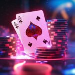 pngtree d rendering of illuminated neon lit casino chips and playing cards image 3825408