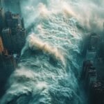 large tsunami wave crashing into city 5